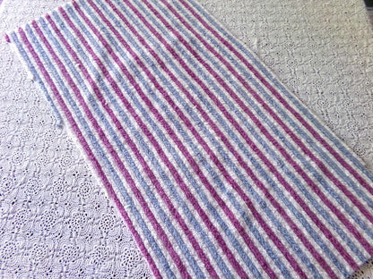 Blue Raspberry Striped Vintage Chenille Fabric, 18" x 24" Piece, Soft Plush Stripes