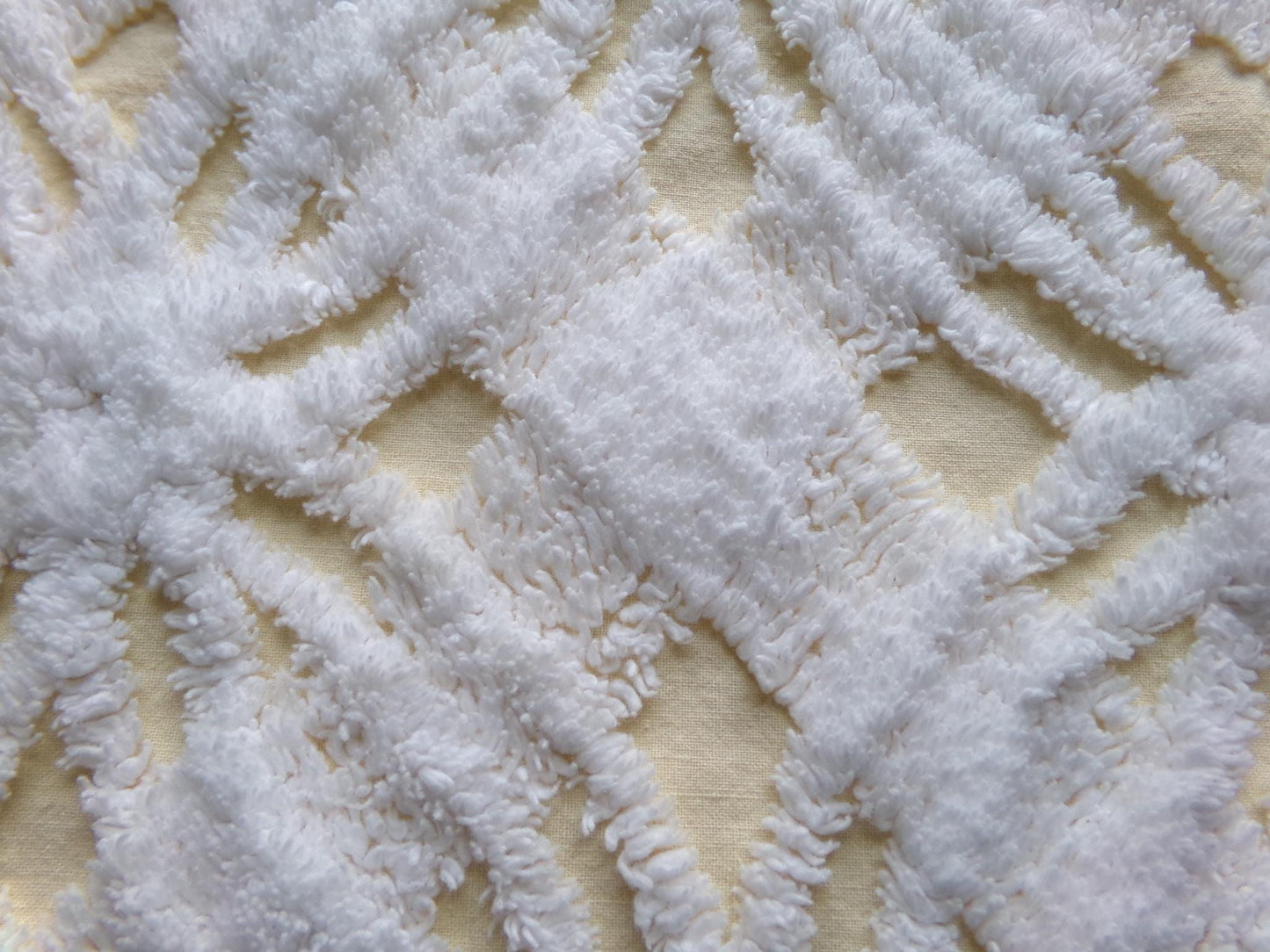 fluffy white & buttercup yellow vintage chenille fabric, sweetest sewing material, 18" x 25" inch piece for pillows, quilts, fiber arts
