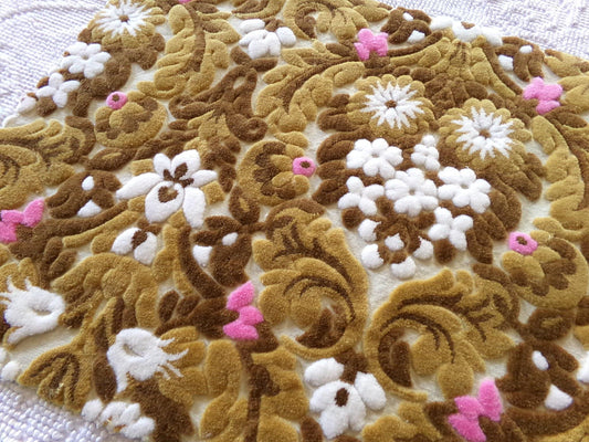 vintage cut velvet fabric, chocolate caramel Bates tapestry chenille, 12" x 21" inch piece, great sewing material for small bags