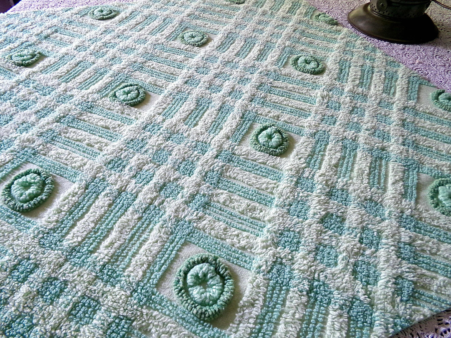 Donut Dots Vintage Chenille Fabric Material, 24" x 20" inch Piece, Lightweight Shamrock Green
