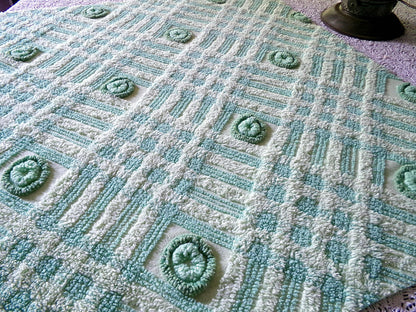 Donut Dots Vintage Chenille Fabric Material, 24" x 20" inch Piece, Lightweight Shamrock Green