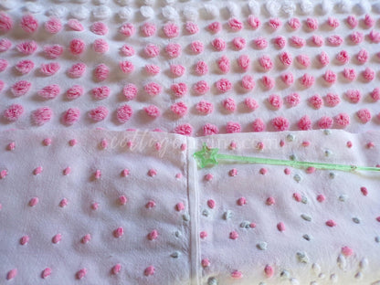 Angelic White Lily Cupcake Pink Pops Handtufted Vintage Chenille Fabric, 21" x 28" inch antique piece, Beautiful in DIY Pillows