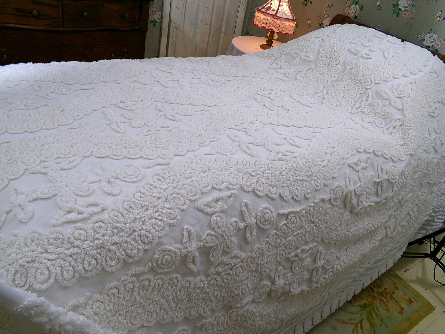 Vintage Canyon Group Chenille Bedspread: KING Size Cotton Blend Bedding, Made in USA