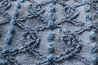Unique Blue Eternity Link Chenille Seersucker Fabric, Vintage 20" x 24" inch Piece of Sewing Material, Needletuft Geometric Pops Design