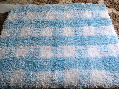 Cuddly Vintage Chenille Fabric in Cozy Blue & White Gingham Country Plaid, 18" x 24" inch Piece, Soft Plush Cotton Blend