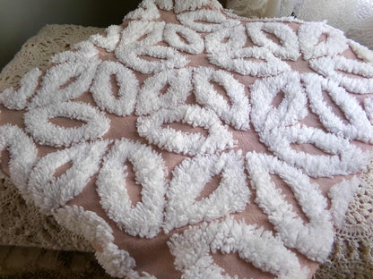 Mocha Daisy Vintage Chenille Fabric, 19" x 25"' inch piece, 100% Cotton, Big Fluffy White Daisies