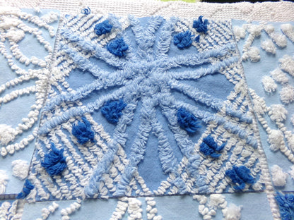 starry mystic chenille fabric squares, set of 8 vintage 7.5" quilt blocks, twilight blue & white, for sewing, crafts, quilting