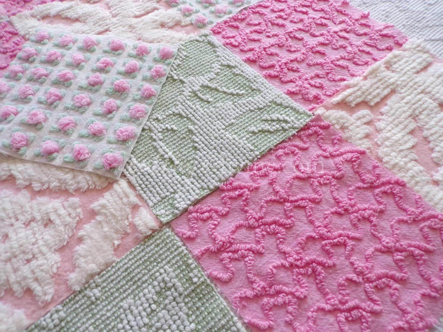 Spring Medley Vintage Quilt Squares Set from Chenille Bedspread Fabrics, 6" Blocks, Qty 16