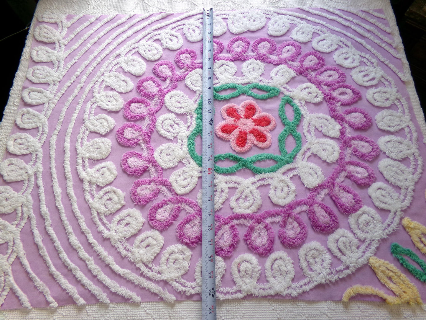 Dreamy Lilac Swirl Vintage Chenille Fabric, Large 31" x 23" Piece of Plush Curlicue Cotton Sewing Material Upcycle into Quilts & Crafts