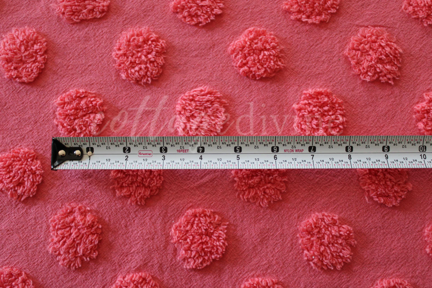 Zesty Jumbo Watermelon Pops Vintage Style Chenille Fabric, Wideset Coin Pop Design, 22" x 26" inch piece with fringe