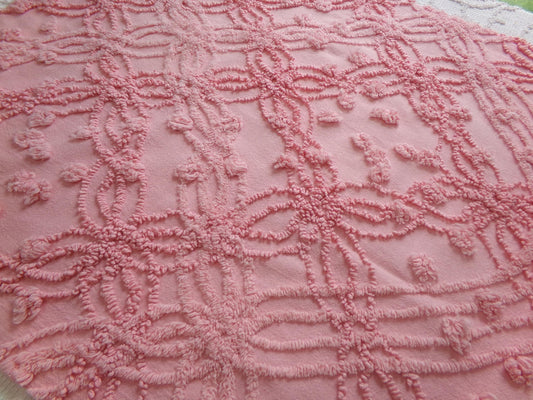 bubblegum pink vintage chenille fabric, geometric design, 18" x 24" cut piece for arts & crafts