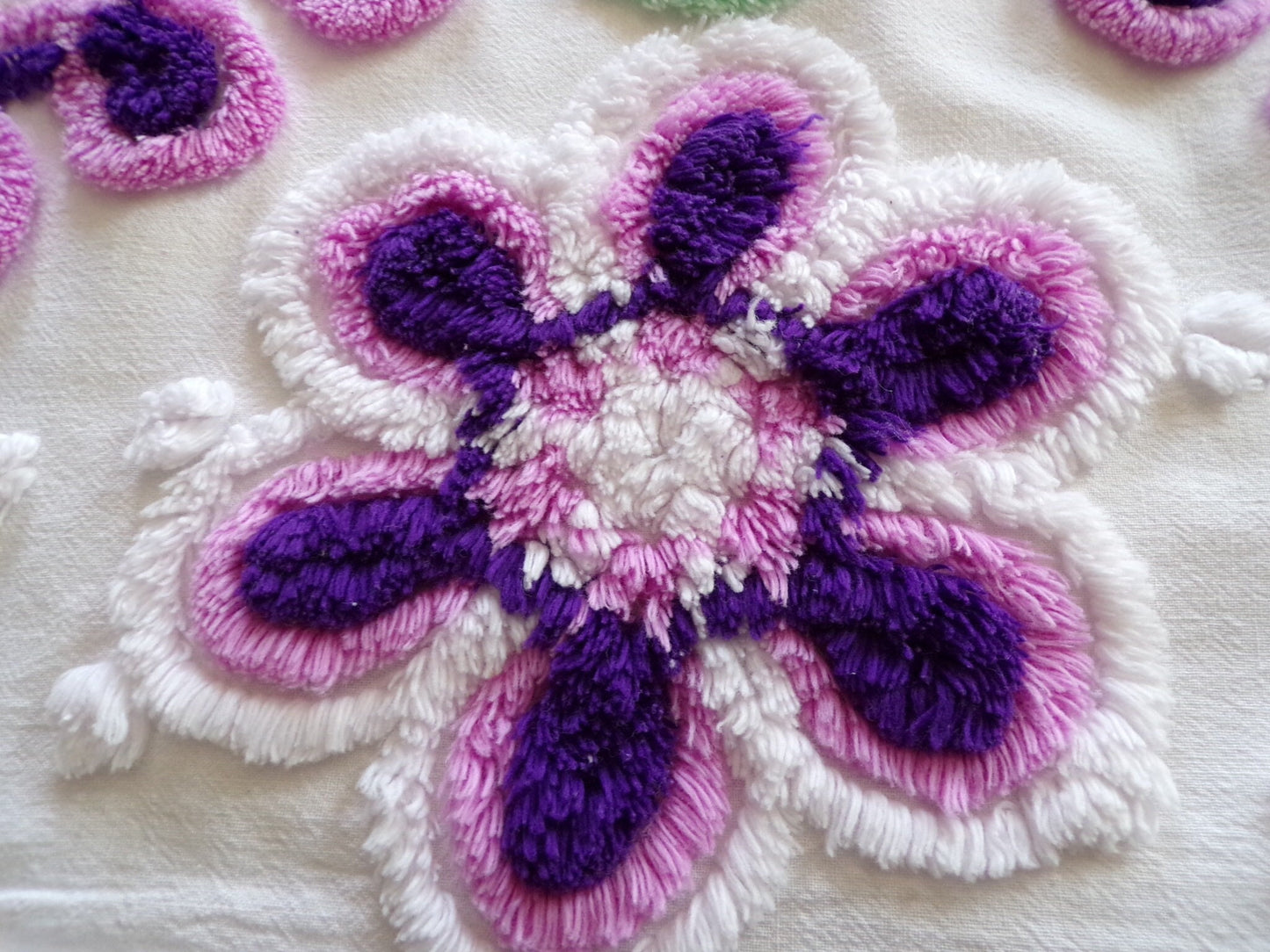 Lilac Blooms Vintage Chenille Fabric Piece, 27" x 29" inches, Lovely in Pillows & Quilts