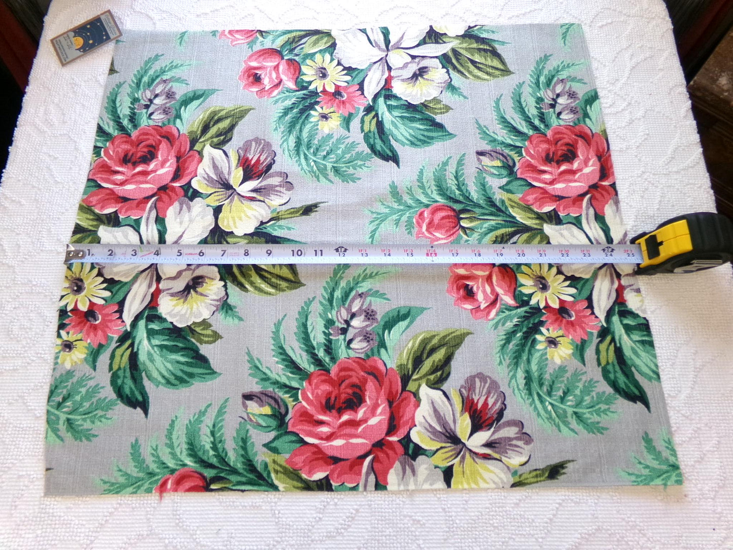 Silver Grey Botanical Vintage Barkcloth Fabric, Tropical Exotic Floral Print, 22" x 24" inches, Ideal Fabric Piece for Pillows