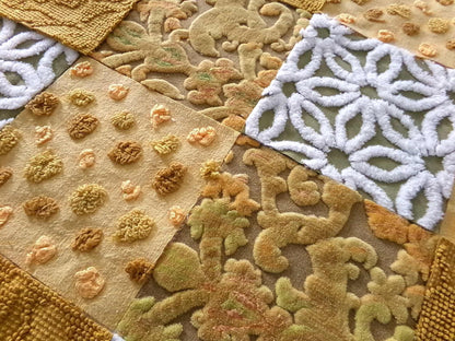 boho mama velvet & chenille fabric squares, earthtone daisy, dots, 16 vintage quilt blocks 6" x 6" inch, for pillows, quilts, crafts