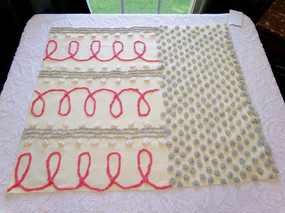 doodles & dots vintage chenille fabric, red loops w/ grep pops on buttery yellow, 20" x 24" cut piece