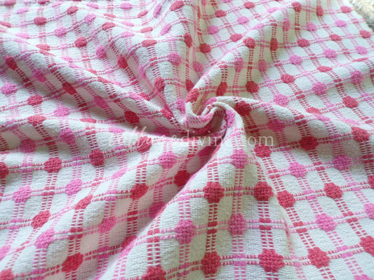 Pink Strawberry Candy Dots Vintage Woven Fabric With Raised Chenille Dot Pattern, 18" x 24" inch Piece, a Bates Design