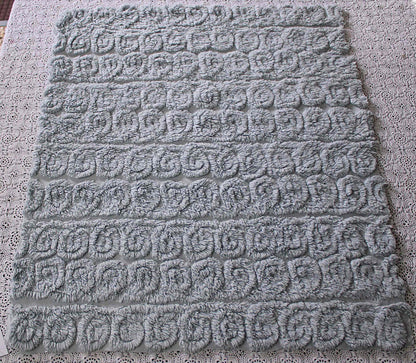 plush looping curlicues vintage chenille fabric, 21" x 24" cut piece in dreamy dusty blue, soft & so pretty