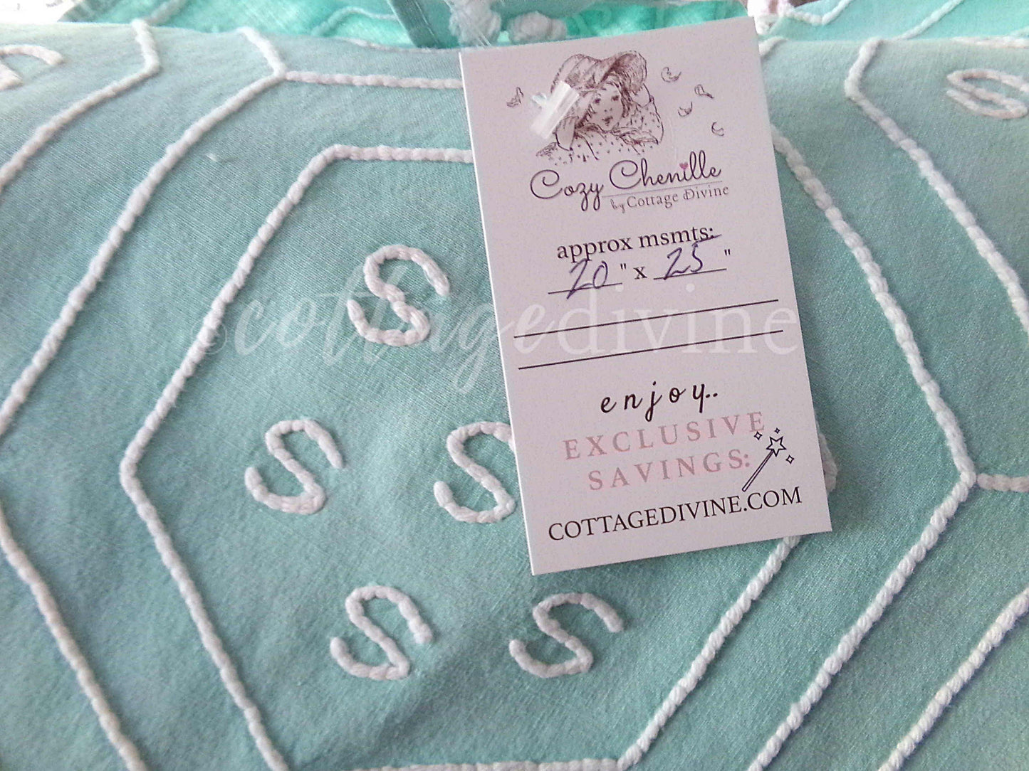 Plush Puffs Vintage Chenille Fabric, 20" x 25" Inch Aqua & White Piece, Rare Geometric Hexagon Design by Hofmann Textiles