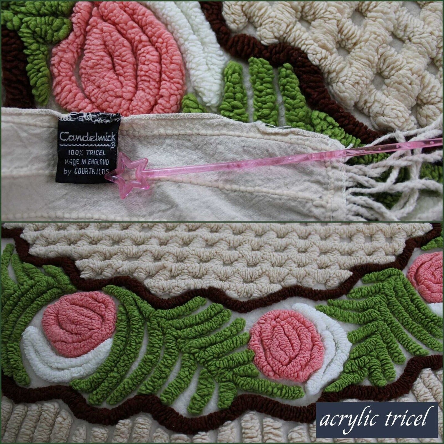 Shabby Sculpted Floral Cake Vintage Mocha Chenille Bedspread ACRYLIC TRICEL, Twin Sz