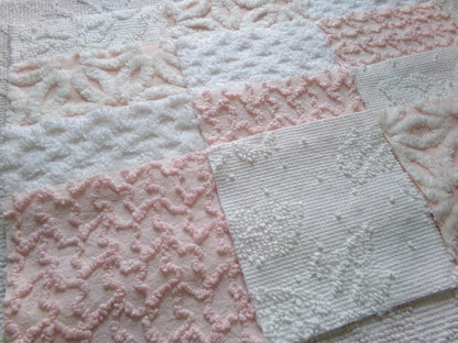 pink & white vintage 6" chenille squares, set of 12 quilt blocks in a lovely selection of popular patterns for sewing, crafts