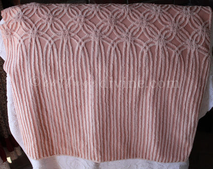 Beautiful Rosy Vintage Chenille Fabric Piece, 24" x 25" inches, Old Fashioned Wedding Rings & Cathedral Stripes