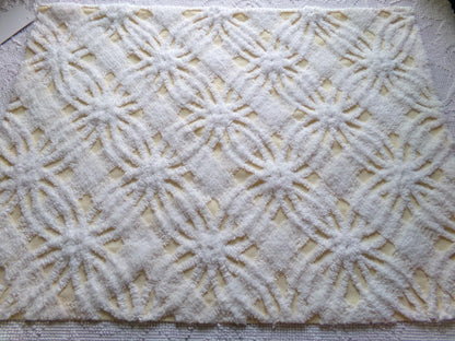 fluffy white & buttercup yellow vintage chenille fabric, sweetest sewing material, 18" x 25" inch piece for pillows, quilts, fiber arts