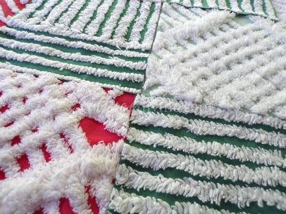 Christmas Quilt Squares Set, Rotary Cut from Vintage Chenille Bedspread Fabric, 16 Blocks, 6" x 6" inch, Traditional Red, Green & White