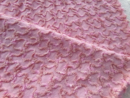 Unique Vintage Chenille Fabric, Marble Pink Texturized Squiggles, 25" x 20" Inch Piece for Quilts, Pillows & Handmade Crafts