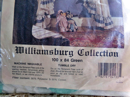 Farmhouse Style Priscilla Curtain Panels Pair, Cream & GREEN Trim, Bow Tiebacks, NOS Vintage Window Curtains, 84" L, Williamsburg Collection