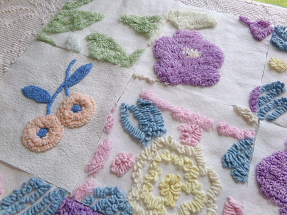 spring blooms vintage chenille fabric squares: pretty flowers set of 16 floral 6" quilt blocks