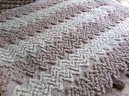 Vintage Chenille Fabric in Toasted Mocha & Vanilla Cream, 19" x 25" inch Piece, Texturized Zig Zags