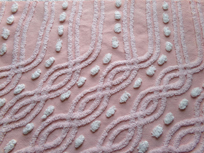 wandering eternity links vintage pink chenille fabric, contrast white pops, 17" x 25" piece for chenille quilts, pillows, fiber arts
