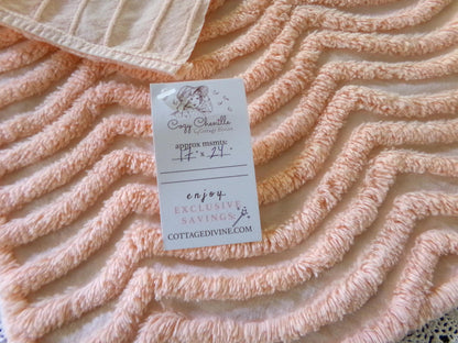 Fluffy Peach Waves Vintage Chenille Fabric, 17" x 24" inch Piece, Plush Ripple Pattern for Quilts, Pillows, Crafts & Sewing