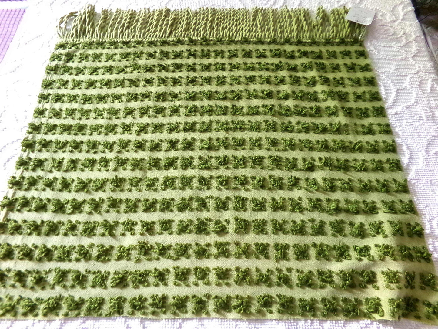 Hippie Chic Vintage Green Rosebud Chenille Fabric, 18" x 24" inch Piece, Boho Fabulous Tonal Roses