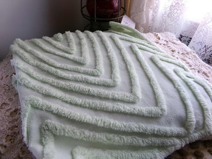 Mountain Peaks Vintage Chenille Fabric, Optic Green Design, 23" x 14" Inch Piece, Sewing Material for Quilts & Crafts