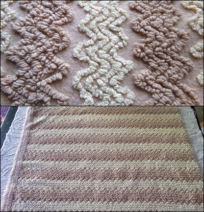 Vintage Chenille Fabric in Toasted Mocha & Vanilla Cream, 19" x 25" inch Piece, Texturized Zig Zags