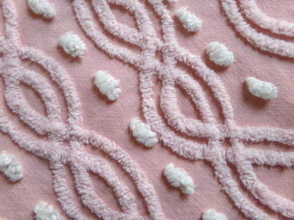 pink eternity link vintage chenille fabric, feminine romantic sewing material for quilts & pillows, 17" x 25" inch piece