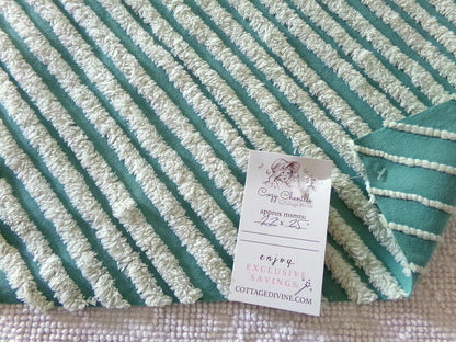 eyecatching plush stripes vintage chenille fabric, tonal green diagonal striped lines, 22" x 25" inch piece of sewing material