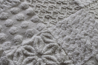 Fresh Snowfall Graceful White Chenille Quilt Squares Set, from Vintage Bedspread Fabric, 16 Blocks, 6" inch