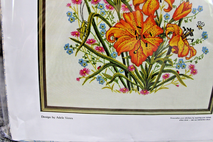 TIGER LILIES Vtg Crewel Embroidery Kit Boho Lily Floral Paragon Stitchery 0213