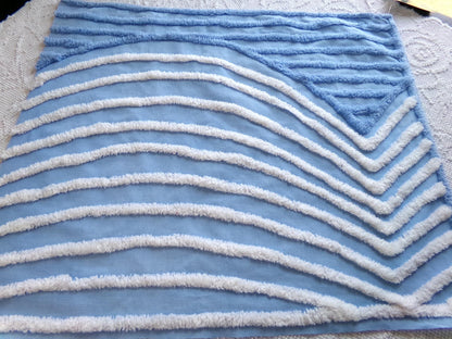 calm lake blue vintage chenille fabric, tranquil 18" x 21" piece of sewing material for quilting and crafts
