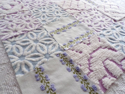 Sweet Slumber Chenille Quilt Squares Set from Vintage Bedspread Fabric, 16 Blocks, 6" x 6" inch
