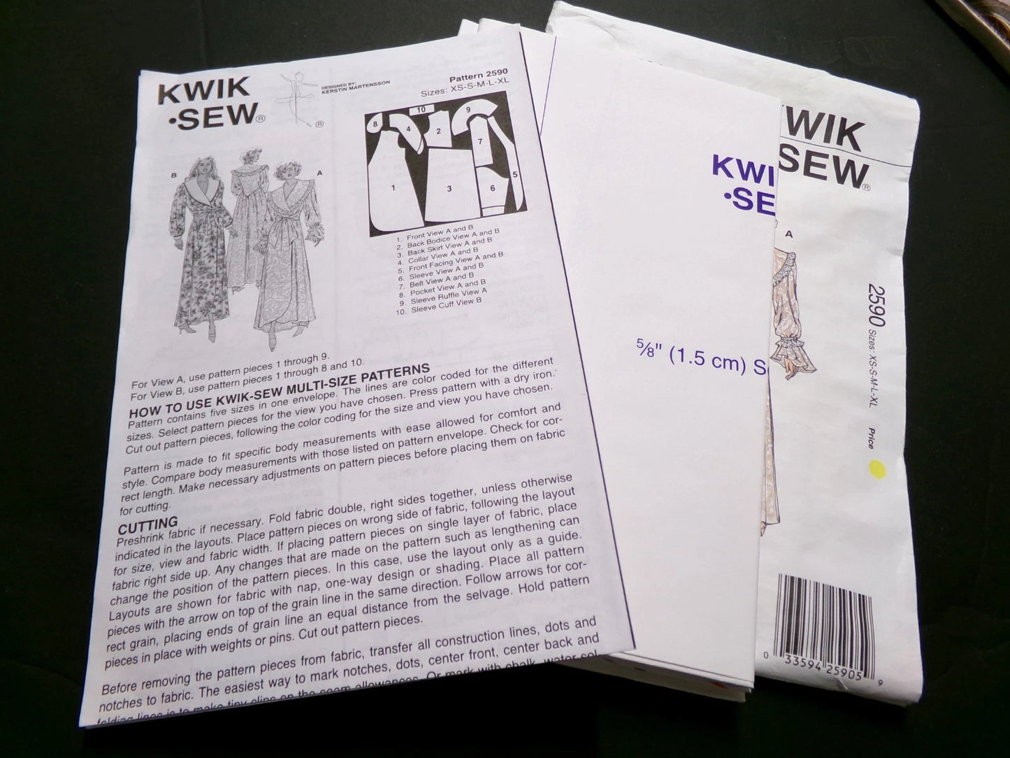 Vtg Kwik Sew 2590 Robe Sewing Pattern Romantic Womens Bathrobe Misses XS-XL OOP
