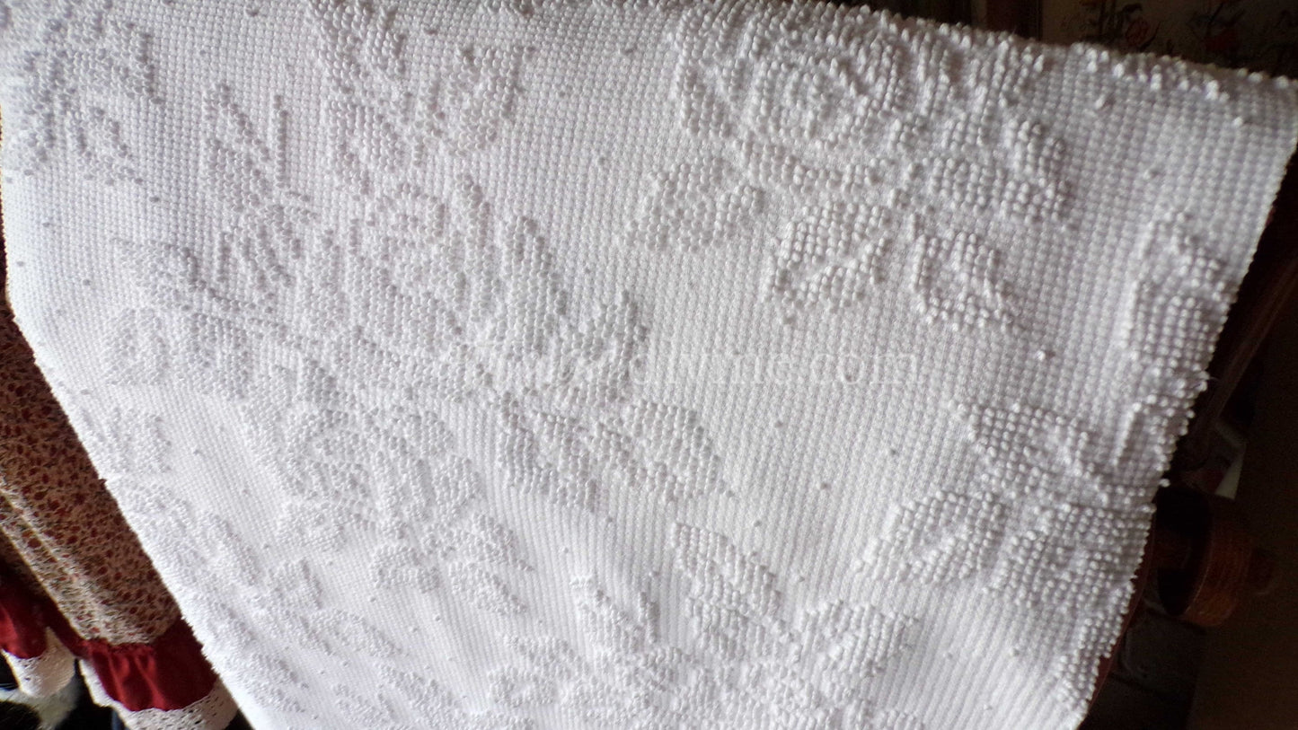Cabbage Rose Dainty Dot Vintage White Chenille Fabric, 20" x 30" inch Piece, Versatile in Quilts, Pillows & Tote Bags