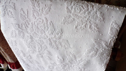 Cabbage Rose Dainty Dot Vintage White Chenille Fabric, 20" x 30" inch Piece, Versatile in Quilts, Pillows & Tote Bags