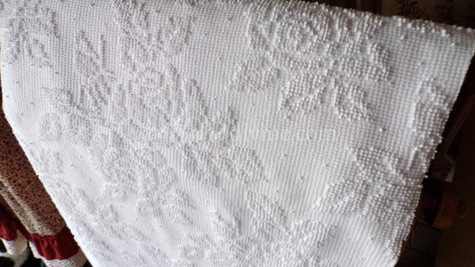 Cabbage Rose Dainty Dot Vintage White Chenille Fabric, 20" x 30" inch Piece, Versatile in Quilts, Pillows & Tote Bags