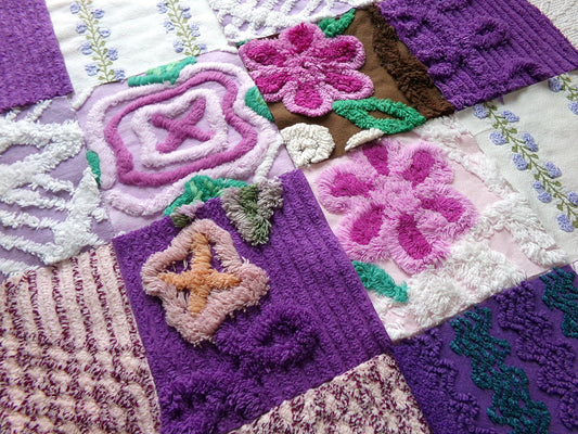 mystic moon vintage 6" chenille squares, set of 16 quilt blocks rotary cut from vintage chenille bedspread fabrics for quilt inlays, pillows