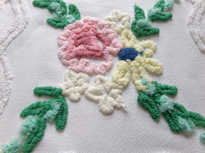 Cottage Style Vintage Chenille Fabric Bundle for Sewing, Quilting in Pink Floral, White & Green | 2 Pieces 12" x 18" each