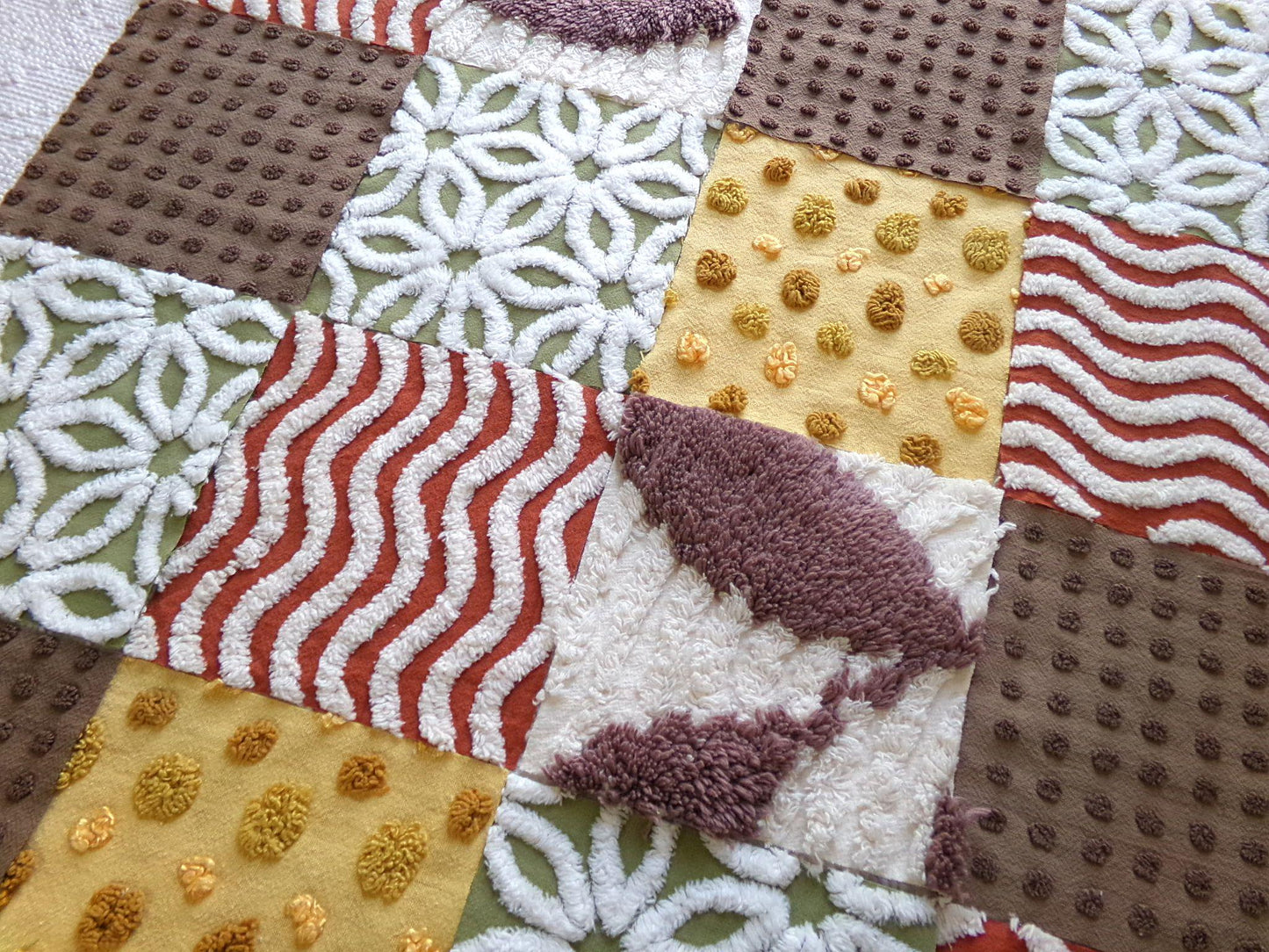 earthtones 6" chenille squares, "autumn winds" set of 16 craft quilt blocks cut in warm boho fall colors for patchwork projects, rag quilts