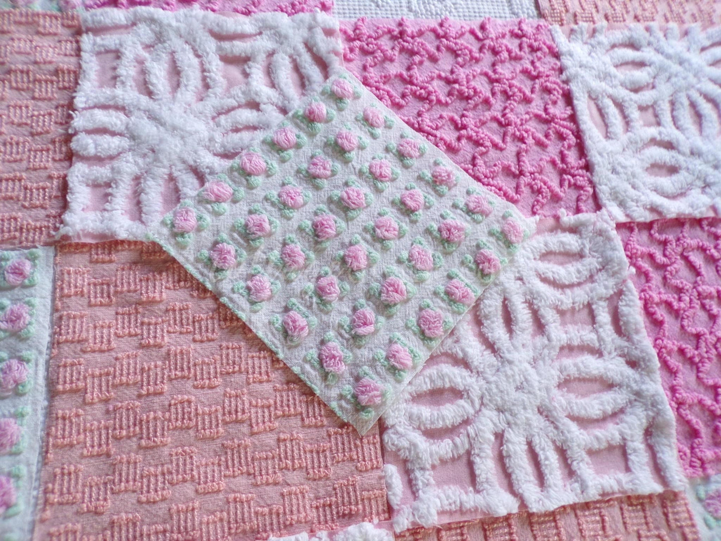 Sherbet Ice Cream Chenille Quilt Squares Set from Vintage Bedspread Fabric, 16 Blocks, 6" x 6" inch